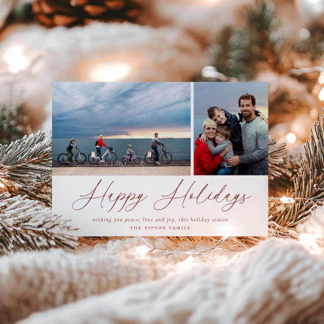 Tarjeta de fotos de Red Script Happy Holidays (Subido por el creador)