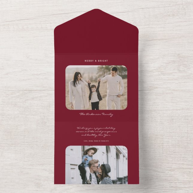 Tarjeta de fotos de saludo de vacaciones simple y  (Interior)