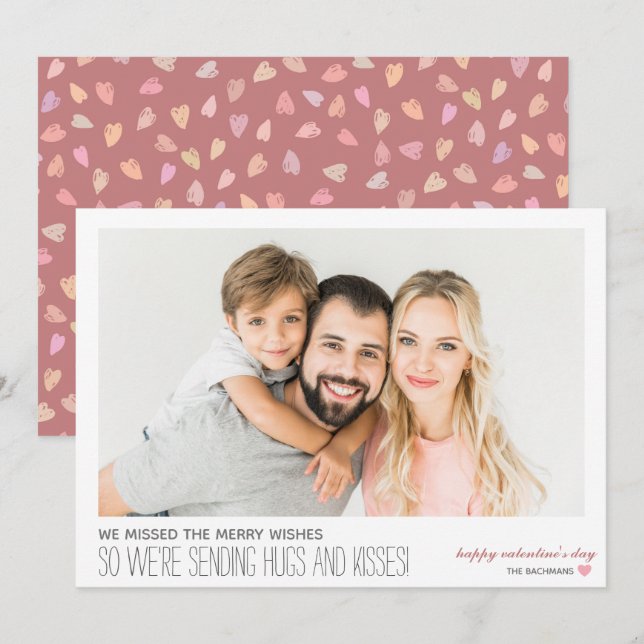 Tarjeta de fotos de San Valentín abrazos y besos (Anverso / Reverso)