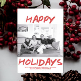 Tarjeta de fotos de Trendy Happy Holidays | Rojo