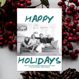 Tarjeta de fotos de Trendy Happy Holidays | VERDE 