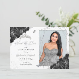 Tarjeta de fotos en negro y en silencio Quinceañer