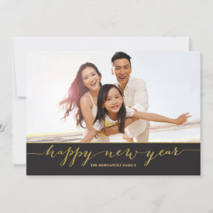 Tarjeta de fotos Gold Script Happy New Year