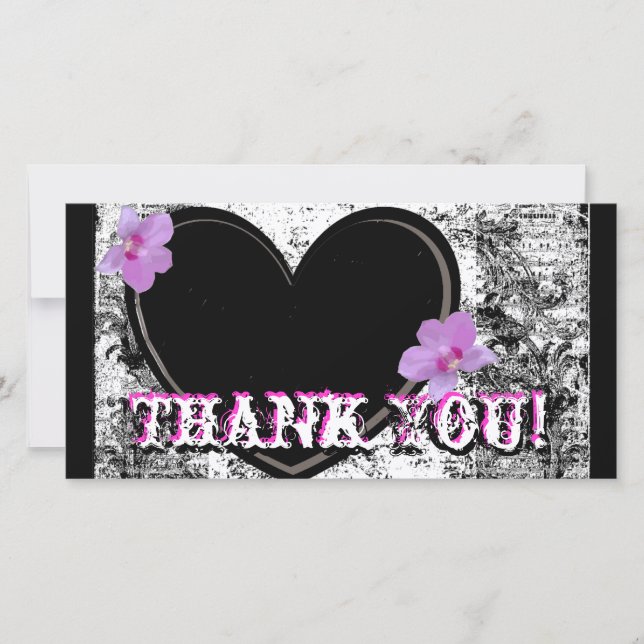 Tarjeta de fotos Gracias, Negro, Blanco, Rosa (Anverso)