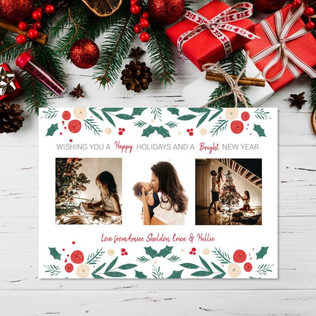 Tarjeta de fotos Holiday holly ivy berry 3 para na (Subido por el creador)