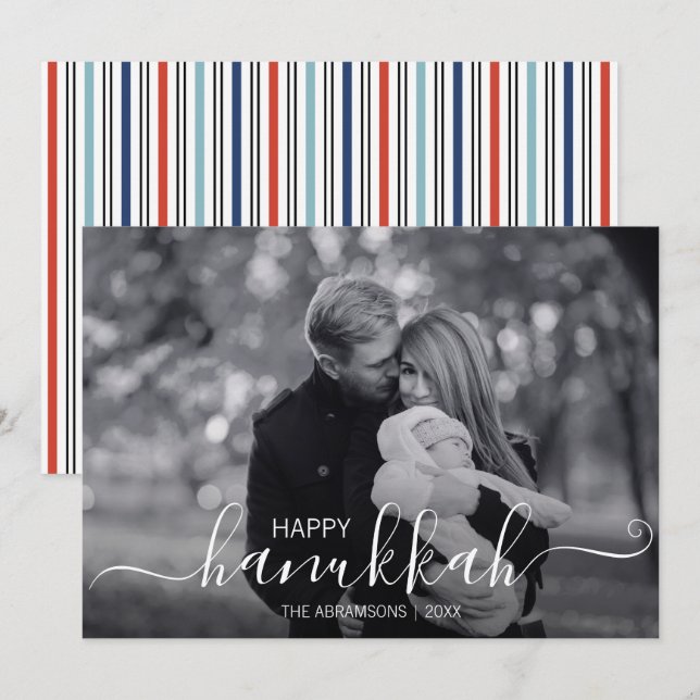 Tarjeta de fotos navideña feliz Hanukkah (Anverso / Reverso)