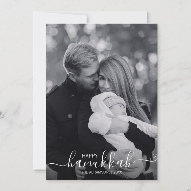 Tarjeta de fotos navideña feliz Hanukkah (Anverso)