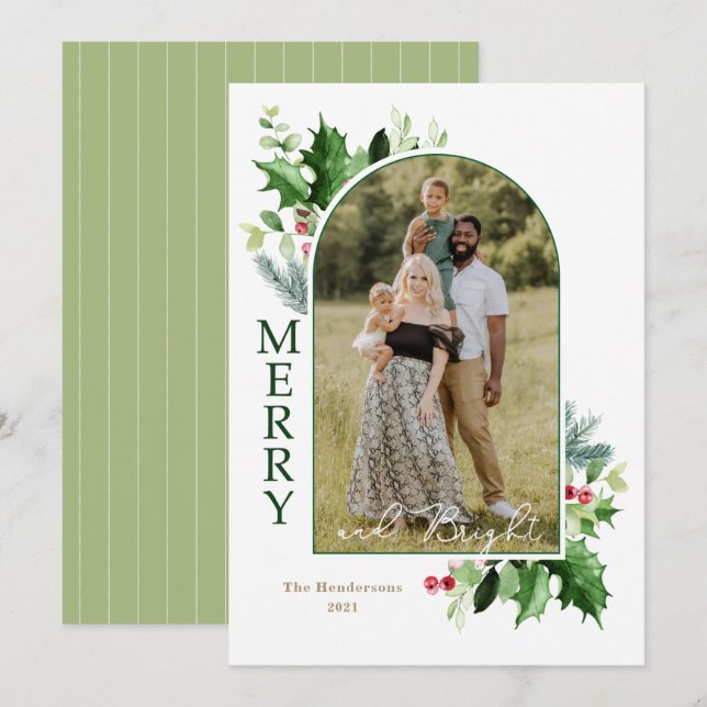 Tarjeta de fotos navideña moderna con mora y brill (Anverso / Reverso)