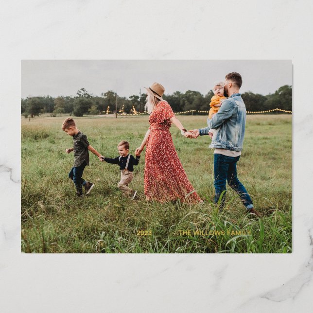 Tarjeta de fotos navideñas con lámina metálica y l (Anverso)