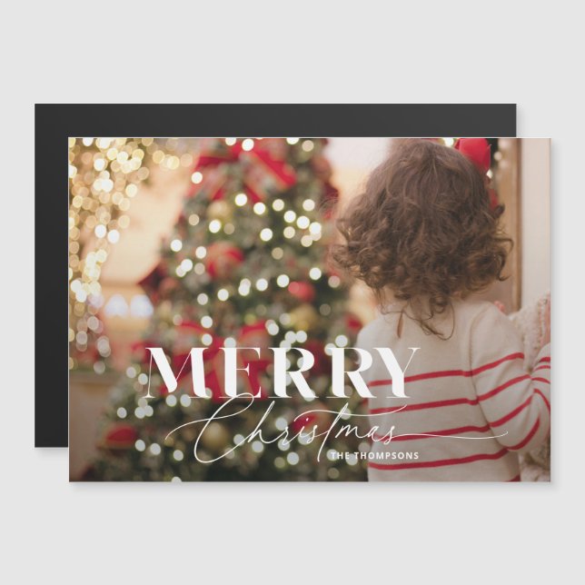 Tarjeta de fotos navideñas Merry Magic Script & Se (Anverso/Reverso)