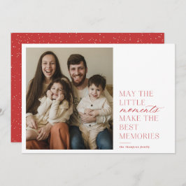 Tarjeta de fotos navideñas rojas de momentos y rec