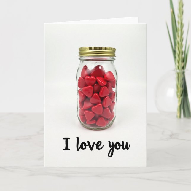 Tarjeta de frasco de corazones 'Te amo' (Anverso)