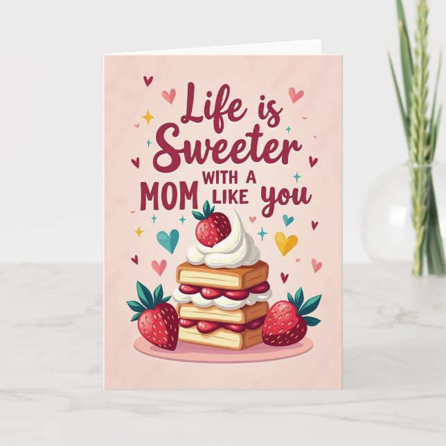 Tarjeta de Fresa para la Mamá Más Dulce (Anverso)