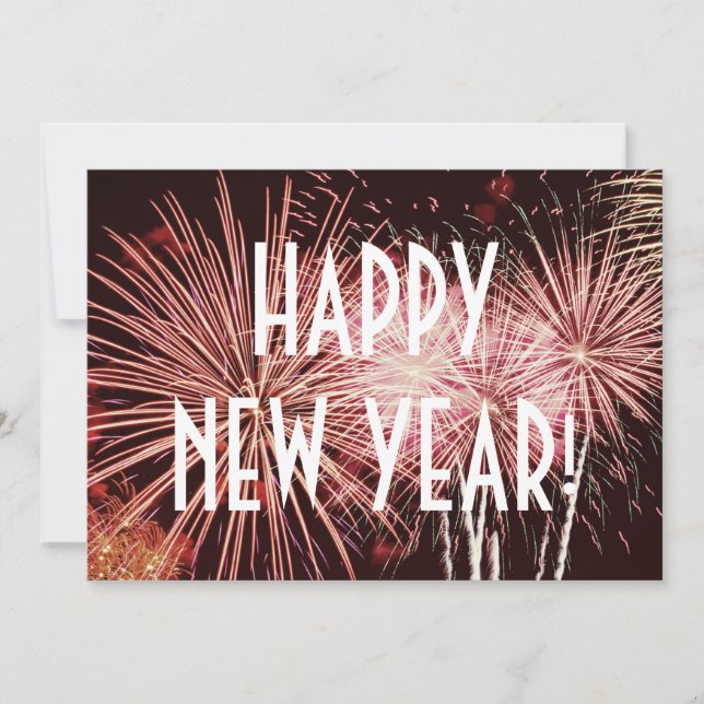 Tarjeta de fuegos artificiales de Año Nuevo Feliz (Anverso)
