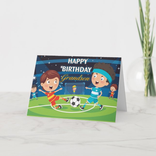 Tarjeta de fútbol de nietos de cumpleaños feliz (Anverso)