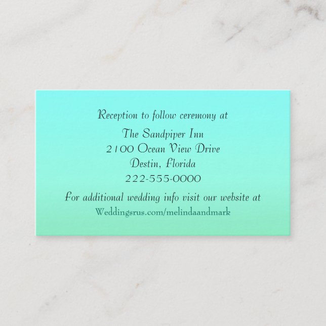 Tarjeta de gabinete Aquamarine y Mint Green Boda (Anverso)