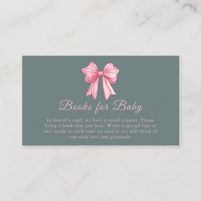 Tarjeta de gabinete Baby Shower de los libros Bow  (Anverso)