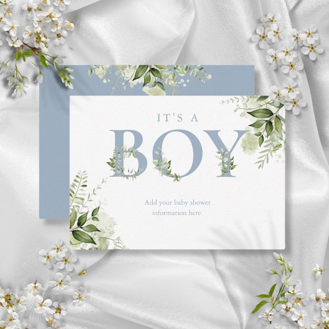 Tarjeta de gabinete Baby Shower Dusty Blue Greener (Dusty Blue Greenery Baby Shower Enclosure Card)