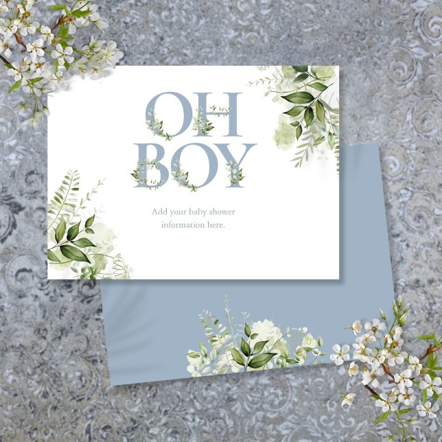 Tarjeta de gabinete Baby Shower Dusty Blue Greener (Dusty Blue Greenery Baby Shower Enclosure Card)