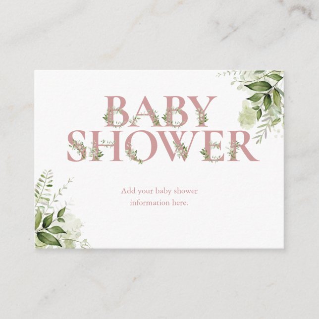 Tarjeta de gabinete Baby Shower Dusty Rosa Greener (Anverso)