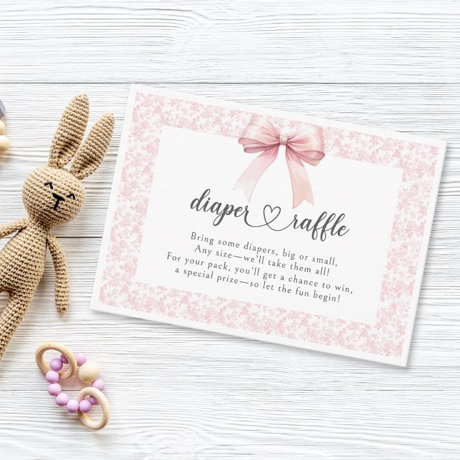 Tarjeta de gabinete Baby Shower para el Chica de t (Pink Bow Toile Girl Baby Shower Enclosure Card)
