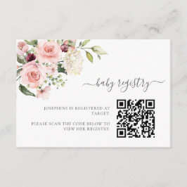 Tarjeta de gabinete Baby Shower rosa con código QR