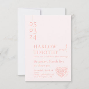 Tarjeta de gabinete boda con forma de corazón códi