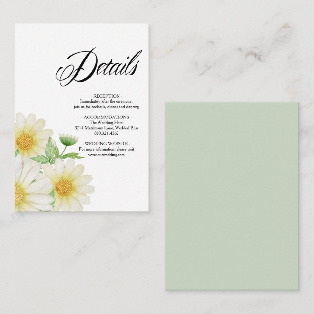 Tarjeta de gabinete Boda Daisy Flowers (Anverso / Reverso)
