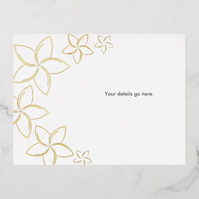 Tarjeta de gabinete Boda Plumeria Dorada Relieve m (Anverso)