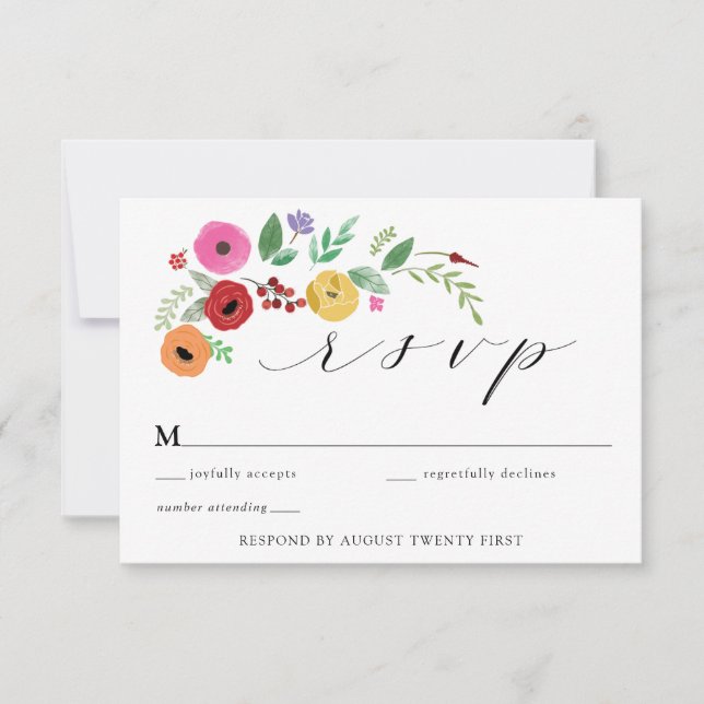 Tarjeta de gabinete Bohemian Floral Colorful RSVP (Anverso)