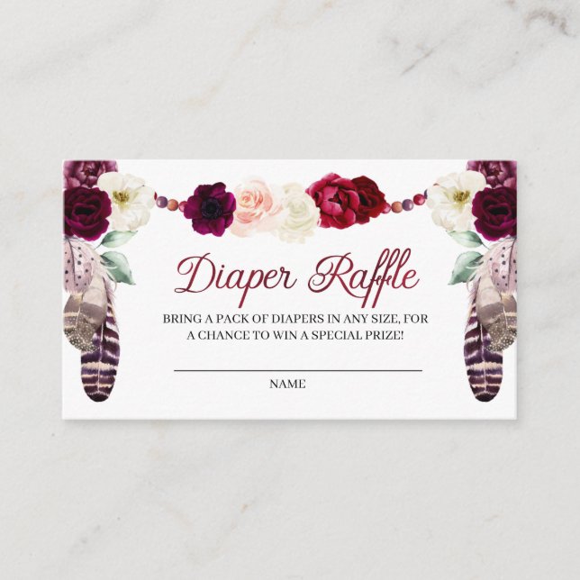 Tarjeta de gabinete Boho Burgundy Diaper Raffle (Anverso)