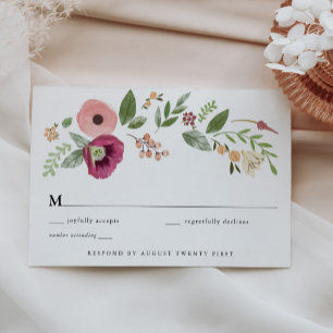 Tarjeta de gabinete Boho Vintage Pink Floral RSVP