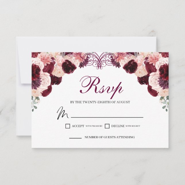 Tarjeta de gabinete Burgundy Rubor Pink Floral RSV (Anverso)