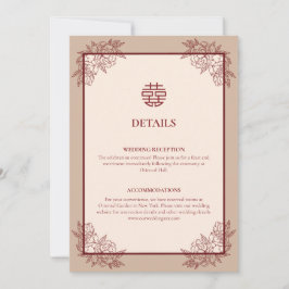 Tarjeta de gabinete con detalles de Boda chino flo