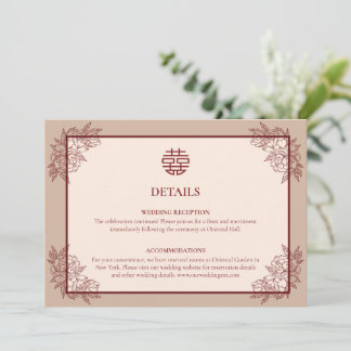 Tarjeta de gabinete con detalles de Boda chino flo