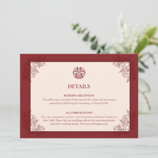 Tarjeta de gabinete con detalles de Boda chino flo