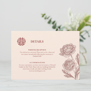 Tarjeta de gabinete con detalles de Boda chino flo