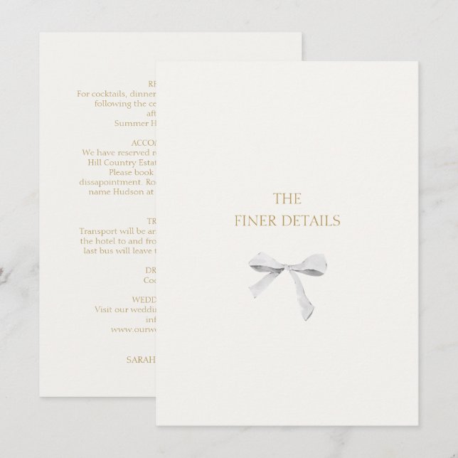 Tarjeta de gabinete con detalles de Boda de cinta  (Anverso / Reverso)