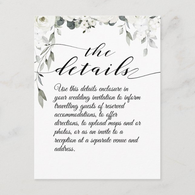 Tarjeta de gabinete con detalles de Boda Peony Bla (Anverso)