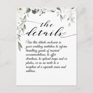 Tarjeta de gabinete con detalles de Boda Peony Bla