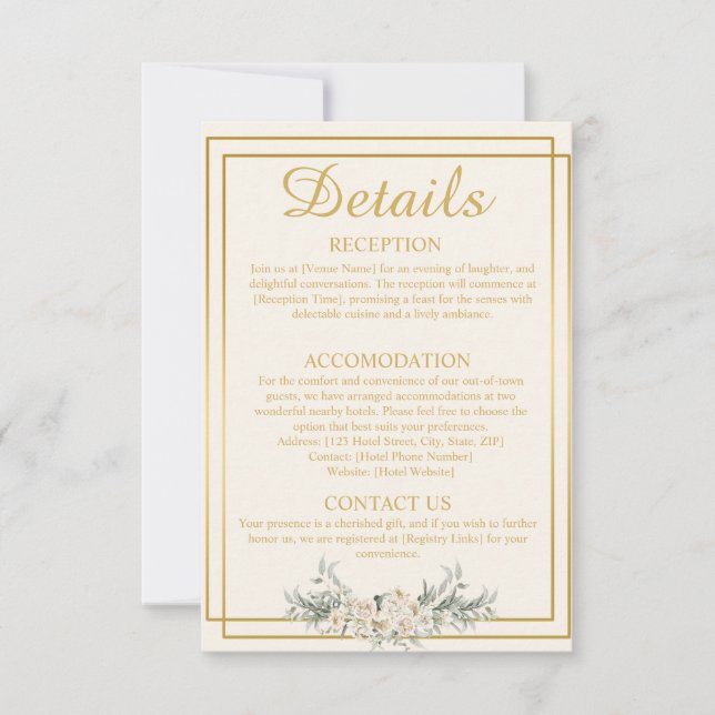 Tarjeta de gabinete con detalles de crema y Boda d (Anverso)
