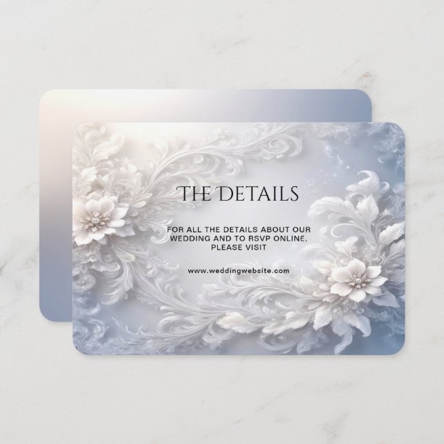 Tarjeta de gabinete con detalles florales blancas (Anverso / Reverso)