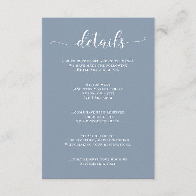Tarjeta de gabinete de Boda azul turbulento simple (Anverso)