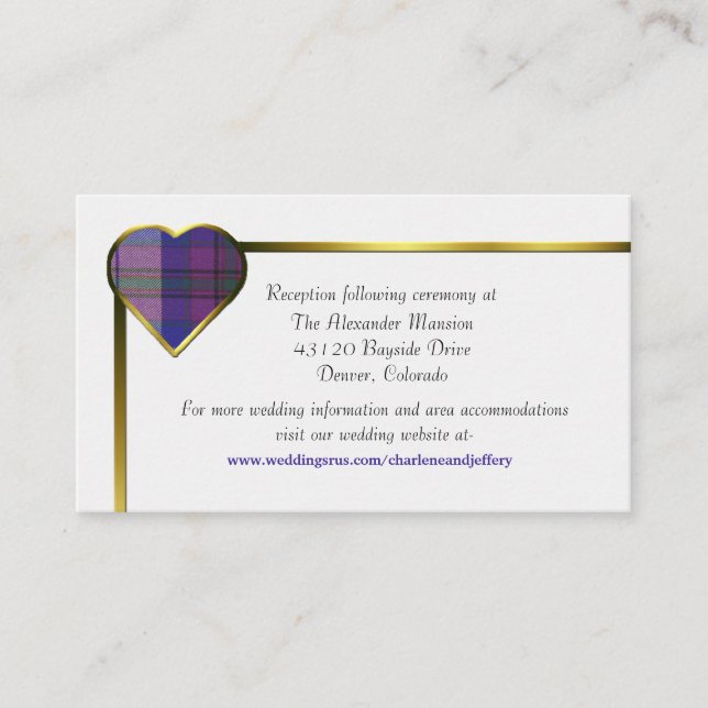 Tarjeta de gabinete de Boda cardíaco Purple Plaid (Anverso)