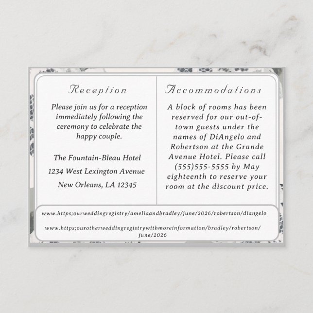 Tarjeta de gabinete de Boda de encaje rosa de cham (Anverso)