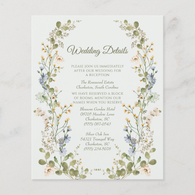 Tarjeta de gabinete de Boda de Flor Silvestre Eleg (Anverso)