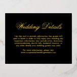 Tarjeta de gabinete de boda formal elegante tradic<br><div class="desc">Tarjeta de gabinete boda de Relieve metalizado negro y dorado de estilo tradicional con la palabra "detalles" en una caligrafía elegante. Utilice estas tarjetas para proporcionar instrucciones y cualquier otro detalle importante de los bodas que sus huéspedes puedan necesitar, como alojamiento en el hotel, aparcamiento, información de transporte, etc. Esta...</div>