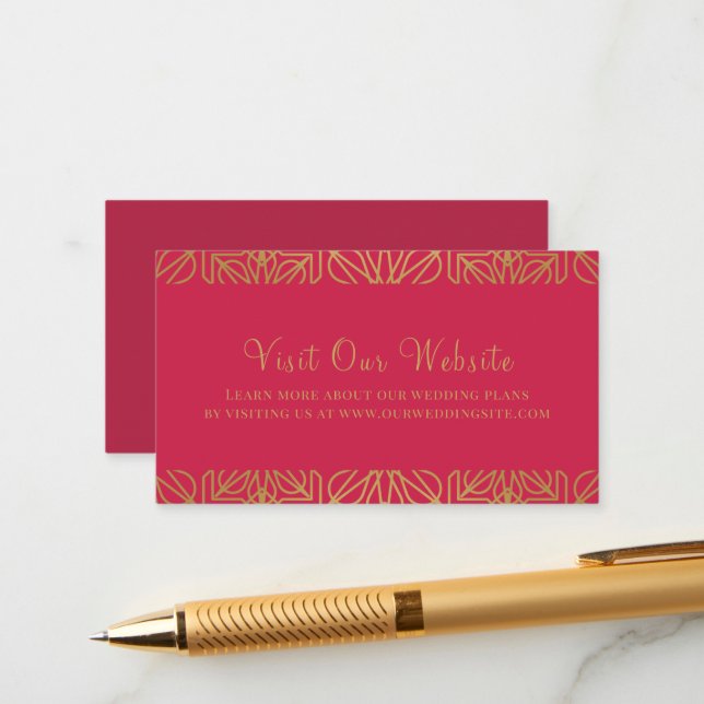 Tarjeta de gabinete de Boda Magenta Red Gold moder (Anverso/Reverso In Situ)