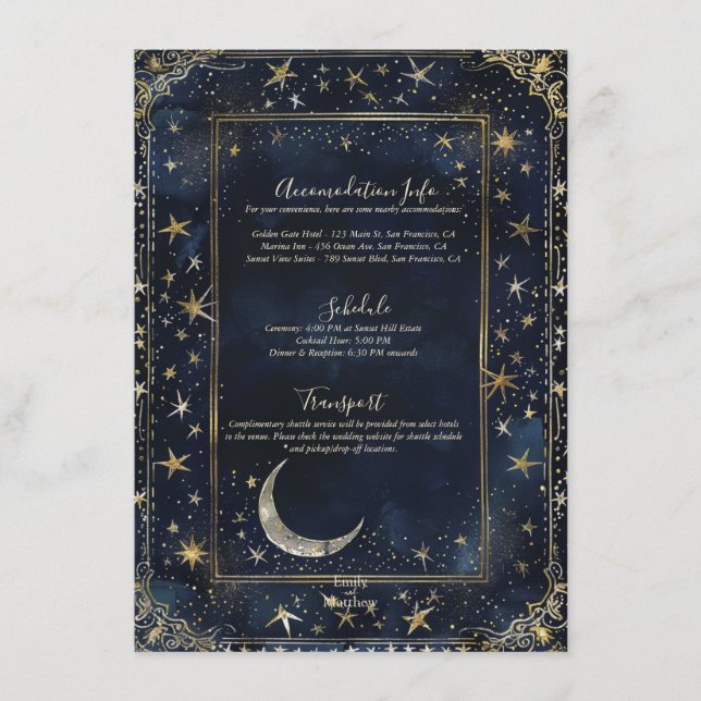 Tarjeta de gabinete de Boda Starry Night Romance (Anverso)