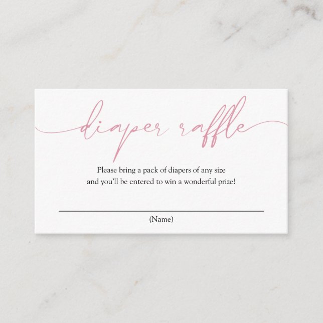 Tarjeta de gabinete de caligrafía rosa Diaper Raff (Anverso)